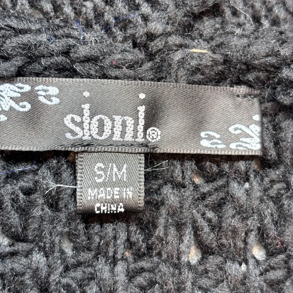 Sioni‎ Black Crochet Fringe Shawl Wrap Scarf Women's S/M Wool